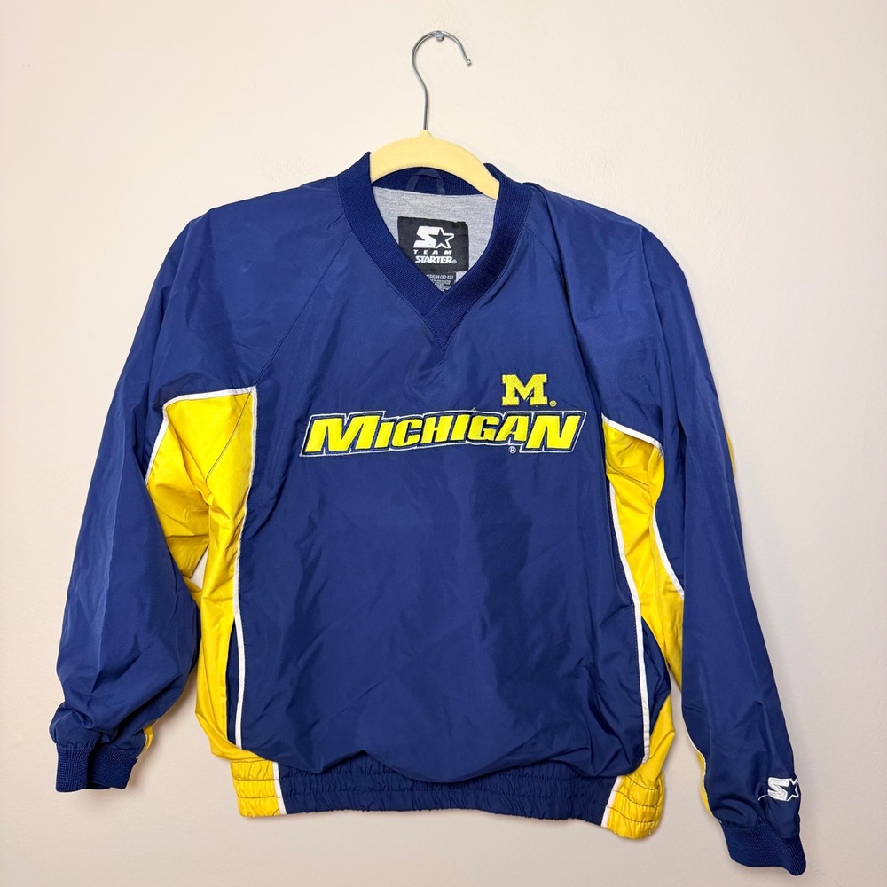 VTG Starter Michigan Wolverines Windbreaker Rain Jacket Pullover Y2K Youth SZ M